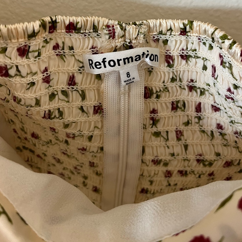 Reformation Madison Top - Silk Cream w/Floral Print Off Shoulder - Picture 7 of 16